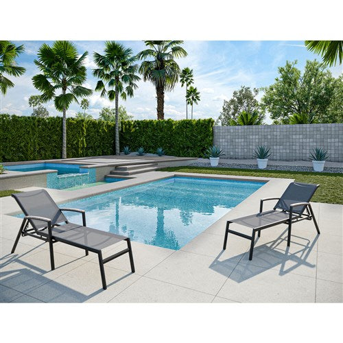 Hanover - Seaside Alum Chaise Lounge with Fauxwood Arms - Grey/Wood-United Backyard