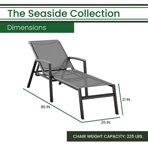 Hanover - Seaside Alum Chaise Lounge with Fauxwood Arms - Grey/Wood-United Backyard