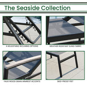 Hanover - Seaside Alum Chaise Lounge with Fauxwood Arms - Grey/Wood-United Backyard