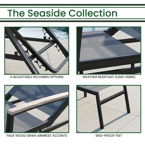 Hanover - Seaside Alum Chaise Lounge with Fauxwood Arms - Grey/Wood-United Backyard