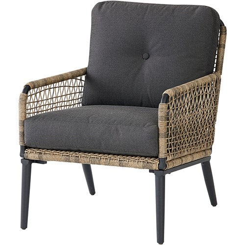 Hanover - Sedona 6pc Fire Pit Set: 2 Chairs, Sofa, 2 Ottomans, Slat Fire Pit - Tan/Charcoal-United Backyard