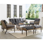Hanover - Sedona 6pc Set: 2 Chairs, Sofa, 2 Ottomans, Glass Top Coffee Table - Tan/Charcoal-United Backyard