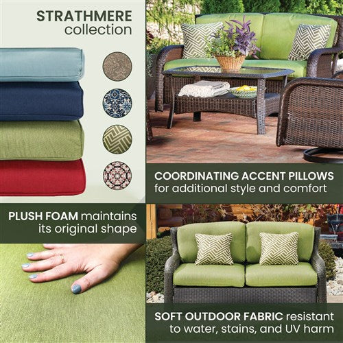 Hanover - Strathmere 4pc: Loveseat, 2 Swivel Gliders, Woven Coffee Table - Brown/Green-United Backyard