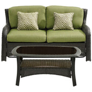 Hanover - Strathmere 4pc: Loveseat, 2 Swivel Gliders, Woven Coffee Table - Brown/Green-United Backyard