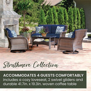 Hanover - Strathmere 4pc: Loveseat, 2 Swivel Gliders, Woven Coffee Table - Brown/Navy-United Backyard