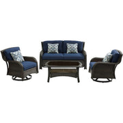 Hanover - Strathmere 4pc: Loveseat, 2 Swivel Gliders, Woven Coffee Table - Brown/Navy-United Backyard