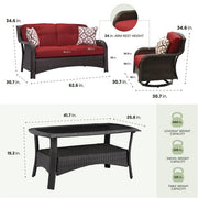 Hanover - Strathmere 4pc: Loveseat, 2 Swivel Gliders, Woven Coffee Table - Brown/Red-United Backyard