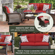 Hanover - Strathmere 4pc: Loveseat, 2 Swivel Gliders, Woven Coffee Table - Brown/Red-United Backyard