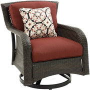 Hanover - Strathmere 4pc: Loveseat, 2 Swivel Gliders, Woven Coffee Table - Brown/Red-United Backyard