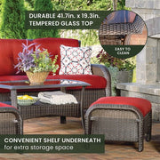 Hanover - Strathmere 6-pc Deep Seating Set w/Cushions, Coffee Table - Brown/Deep Red-United Backyard