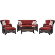 Hanover - Strathmere 6-pc Deep Seating Set w/Cushions, Coffee Table - Brown/Deep Red-United Backyard