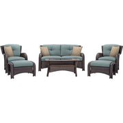 Hanover - Strathmere 6-pc Deep Seating Set w/Cushions, Coffee Table - Brown/Ocean Blue-United Backyard