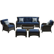 Hanover - Strathmere 6pc: Sofa, 2 Side Chairs, 2 Ottomans, Woven Coffee Table - Brown/Navy-United Backyard