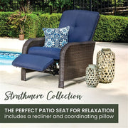 Hanover - Strathmere Woven Reclining Lounge Chair - Brown/Navy-United Backyard