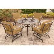 Hanover - Summer Nights 5PC Dining Set: 4 Steel Rockers with 48" Cast Table - Tan-United Backyard