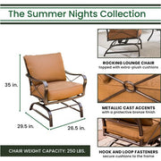 Hanover - Summer Nights 5PC Dining Set: 4 Steel Rockers with 48" Cast Table - Tan-United Backyard