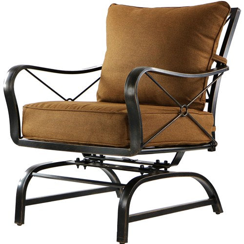 Hanover - Summer Nights 5PC Dining Set: 4 Steel Rockers with 48" Cast Table - Tan-United Backyard