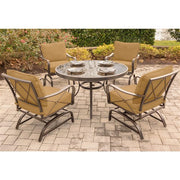 Hanover - Summer Nights 5PC Dining Set: 4 Steel Rockers with 48" Glass Table - Tan-United Backyard