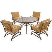 Hanover - Summer Nights 5PC Dining Set: 4 Steel Rockers with 48" Glass Table - Tan-United Backyard