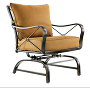 Hanover - Summer Nights 5pc: 4 cushion rockers, woven fire pit with wood tile top - Tan/Durastone-United Backyard