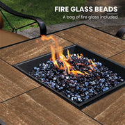 Hanover - Summer Nights 5pc: 4 cushion rockers, woven fire pit with wood tile top - Tan/Durastone-United Backyard