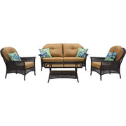 Hanover - Sun Porch 4pc Set: 1 Loveseat, 2 Side Chairs and Coffee Table - Tan/Brown-United Backyard