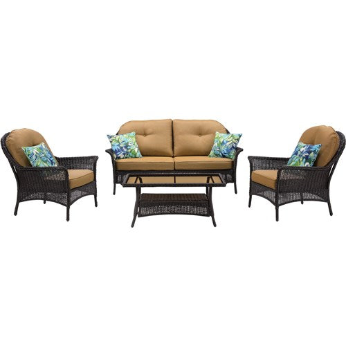 Hanover - Sun Porch 4pc Set: 1 Loveseat, 2 Side Chairs and Coffee Table - Tan/Brown-United Backyard
