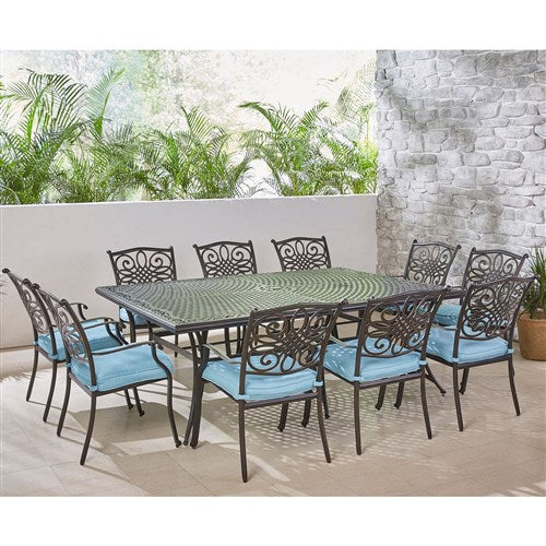 Hanover - Traditions 11pc: 10 Dining Chairs, 60x84" Cast Table - Blue/Cast-United Backyard
