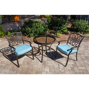 Hanover - Traditions 3pc: 2 Dining Chairs, 30" Round Glass Top Table - Blue/Glass-United Backyard