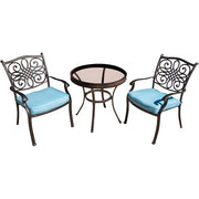 Hanover - Traditions 3pc: 2 Dining Chairs, 30" Round Glass Top Table - Blue/Glass-United Backyard
