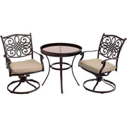 Hanover - Traditions 3pc: 2 Swivel Rockers, 30" Round Glass Top Table - Tan/Glass-United Backyard