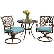 Hanover - Traditions 3pc: 2 Swivel Rockers, 32" Round Cast Table - Blue/Cast-United Backyard