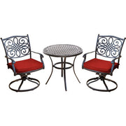 Hanover - Traditions 3pc: 2 Swivel Rockers, 32" Round Cast Table - Red/Cast-United Backyard