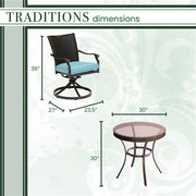 Hanover - Traditions 3pc: 2 Wicker Back Swivel Rockers, 30" Round Glass Table - Blue/Bronze-United Backyard