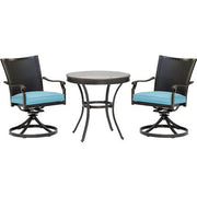 Hanover - Traditions 3pc: 2 Wicker Back Swivel Rockers, 30" Round Glass Table - Blue/Bronze-United Backyard