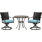 Hanover - Traditions 3pc: 2 Wicker Back Swivel Rockers, 32" Round Cast Table - Blue/Bronze-United Backyard