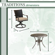 Hanover - Traditions 3pc: 2 Wicker Back Swivel Rockers, 32" Round Cast Table - Tan/Bronze-United Backyard