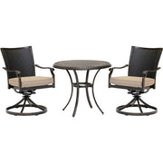 Hanover - Traditions 3pc: 2 Wicker Back Swivel Rockers, 32" Round Cast Table - Tan/Bronze-United Backyard
