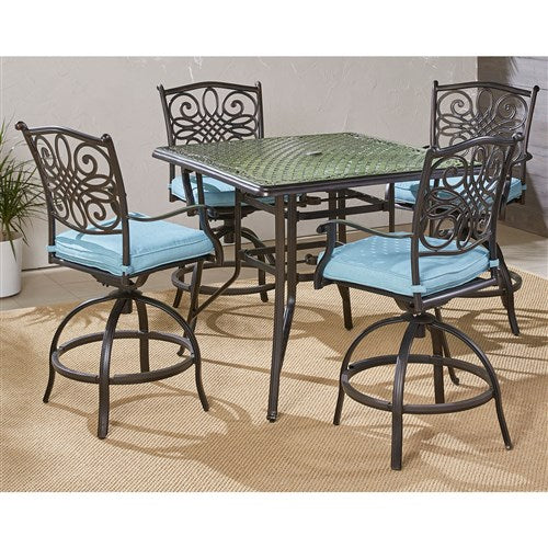 Hanover - Traditions 5pc: 4 Counter Height Swivel Chairs, 42" Square Cast Table-United Backyard