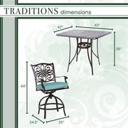 Hanover - Traditions 5pc: 4 Counter Height Swivel Chairs, 42" Square Cast Table-United Backyard