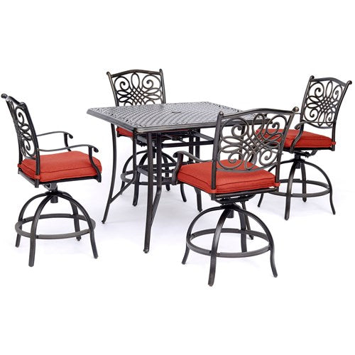 Hanover - Traditions 5pc: 4 Counter Height Swivel Chairs, 42" Square Cast Table-United Backyard