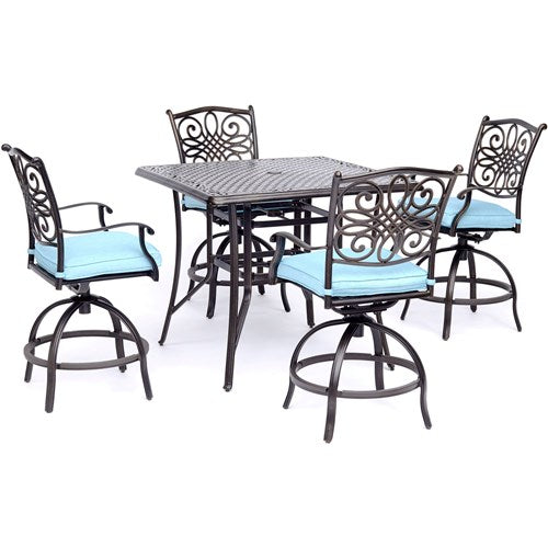Hanover - Traditions 5pc: 4 Counter Height Swivel Chairs, 42" Square Cast Table-United Backyard
