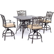 Hanover - Traditions 5pc: 4 Counter Height Swivel Chairs, 42" Square Cast Table-United Backyard
