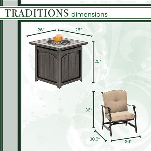 Hanover - Traditions 5pc: 4 Deep Seating Rockers and 26" Square Fire Pit - Tan/Bronze-United Backyard