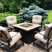 Hanover - Traditions 5pc: 4 Deep Seating Rockers and Woven Fire Pit with Tile Top - Tan/Bronze-United Backyard
