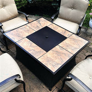 Hanover - Traditions 5pc: 4 Deep Seating Rockers and Woven Fire Pit with Tile Top - Tan/Bronze-United Backyard