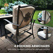 Hanover - Traditions 5pc: 4 Deep Seating Rockers and Woven Fire Pit with Tile Top - Tan/Bronze-United Backyard
