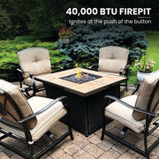 Hanover - Traditions 5pc: 4 Deep Seating Rockers and Woven Fire Pit with Tile Top - Tan/Bronze-United Backyard