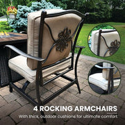 Hanover - Traditions 5pc: 4 Deep Seating Rockers and Woven Fire Pit with Wood Tile Top - Tan/Bronze-United Backyard