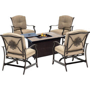 Hanover - Traditions 5pc: 4 Deep Seating Rockers and Woven Fire Pit with Wood Tile Top - Tan/Bronze-United Backyard